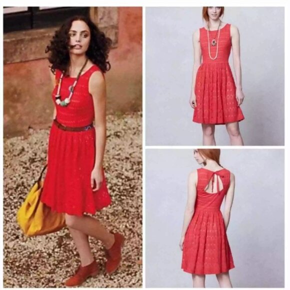 Anthropologie Postmark Dress Sunstream Eyelet Red Boho Prairie Cutout - Picture 4 of 14